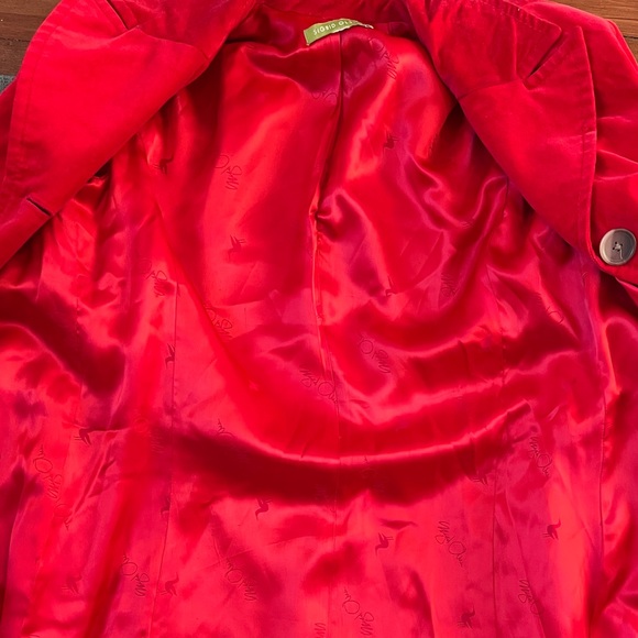 Poppy Red Velvet Velour Trench Style Coat - Picture 6 of 7